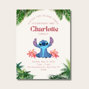 Tropical Stitch Birthday Invitation – Editable Canva Template – Lilo & Stitch Party Invite – Instant Download