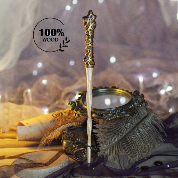 Botanical Gold Leaf Wooden Magic Wand - Wizard Witch Gift