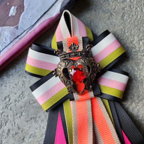 Bright pink bow style brooch Pin asymmetrical Design