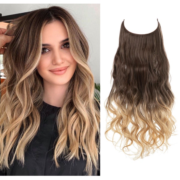 18" Invisible Halo Hair Extensions Gift for Women, Human Hair Look, Hair Piece, Synthetic Hair, Natural Wave Halo Extension, Human Hair Feel