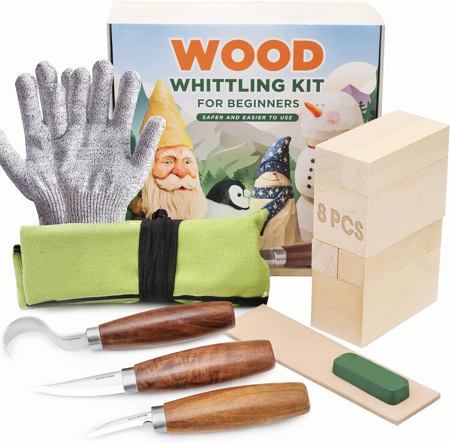 Wood Carving Kit for Beginners - Whittling kit with Rhino - Linden