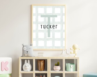 Indywidualny monogram artystyczny Sage Green do pokoju dziecięcego i pokoju dziecięcego, indywidualny prezent na baby shower, sztuka dla noworodków, neutralny minimalizm dla dzieci