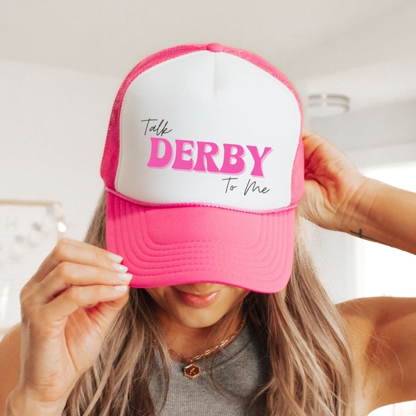 Kentucky Derby Trucker Cap, Pink and Black Talk Derby To Me Retro Hat, Group Kentucky Derby 150 Hat, KY Derby Horse Lover Gift, Fascinator