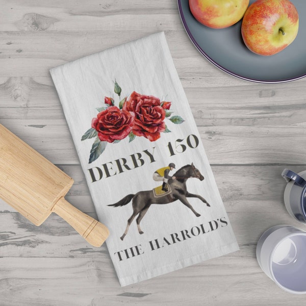 Personalized Kentucky Derby 150 Gift, Custom Kitchen Derby Tea Towel, Hostess Gifts, Realtor Gifts for Clients, Derby Gifts Decor