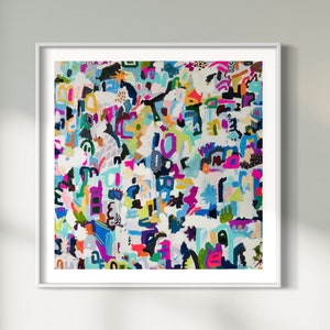 Colorful abstract wall art for home, can be printed extra large for above bed/couch, rainbow expressionist colors and marks