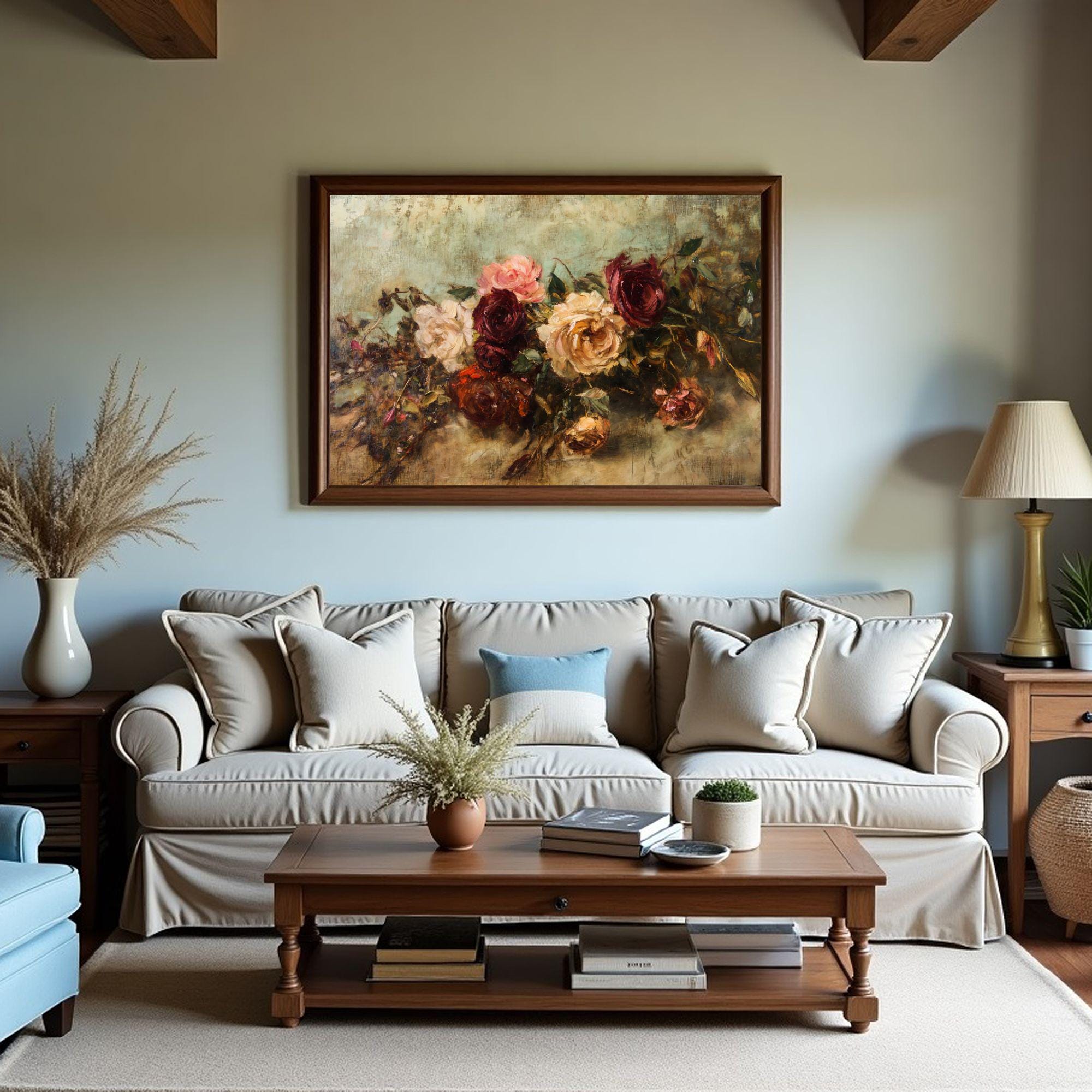 Moody Roses Oil Painting Printable Wall Art-botanical Floral for Dark ...