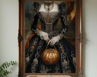 Victorian Gothic Pumpkin Handbag Printable Wall Art- Dark Academia, Cottagecore & Vintage Halloween Decor,  Whimsigoth and Witchy Gifts