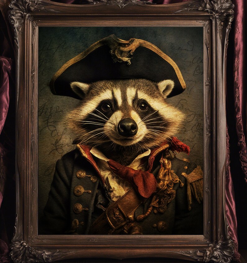 Captain Red Raccoons Printable Pirate Captain Raccoon Oil Painting Portrait | Dark Academia ...