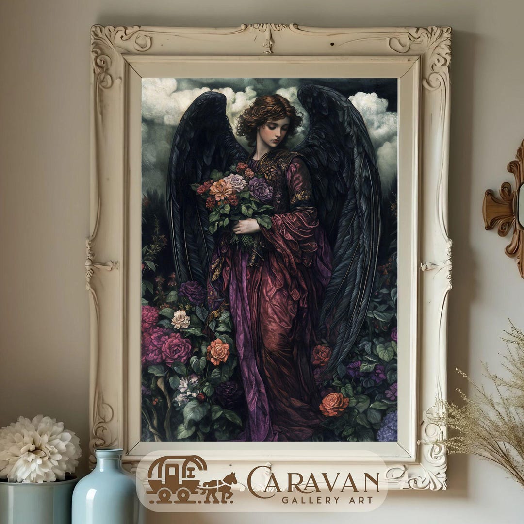 Victorian Gothic Black Angel Wings Printable Wall Art- Pre-Raphaelite ...