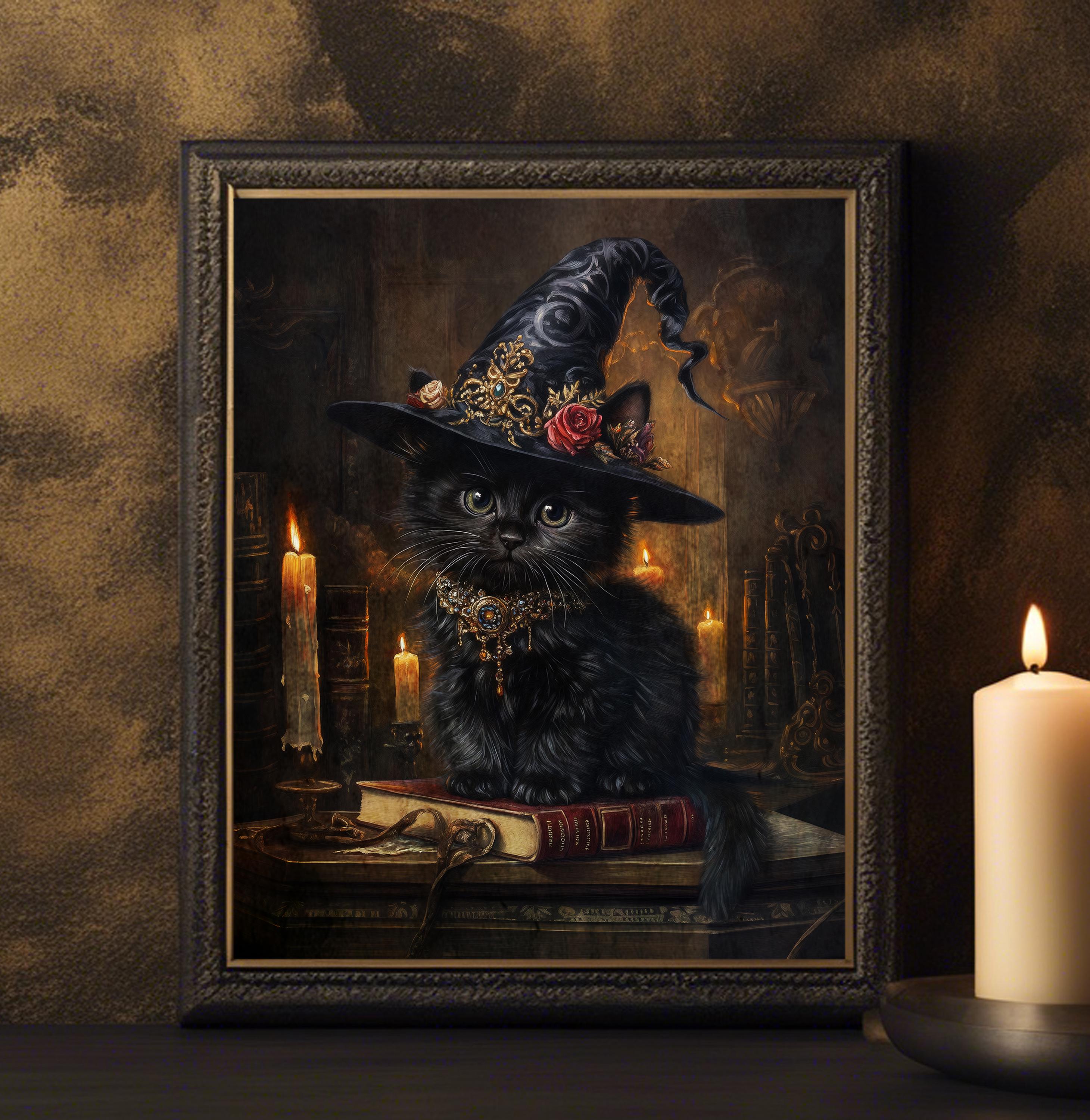 Printable Wall Art Halloween Black Cat Kitten, Dark Academia Prints ...