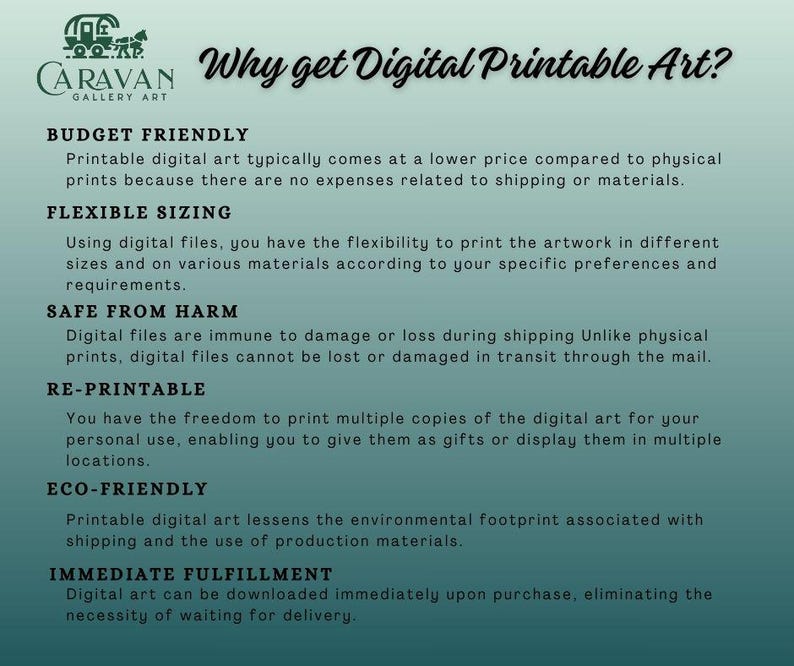 Why Digital Page= Why get Digital Printable art? Budget Friendly, Flexible sizing, safe from harm, re-printable, eco-friendly, immediate fulfillment