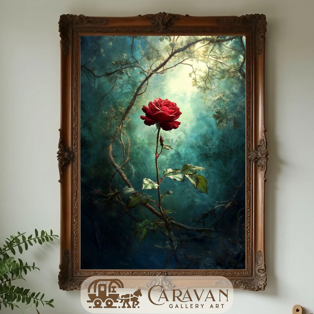 Gothic Red Rose in Moonlight Printable Wall Art- Dark Academia ...