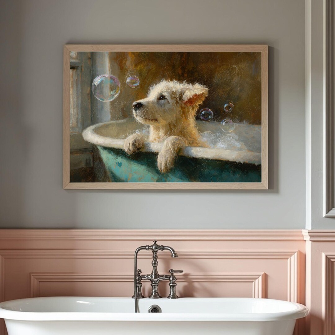 Vintage Bathtub Puppy Dog Printable Wall Art- Cottagecore, Victorian ...