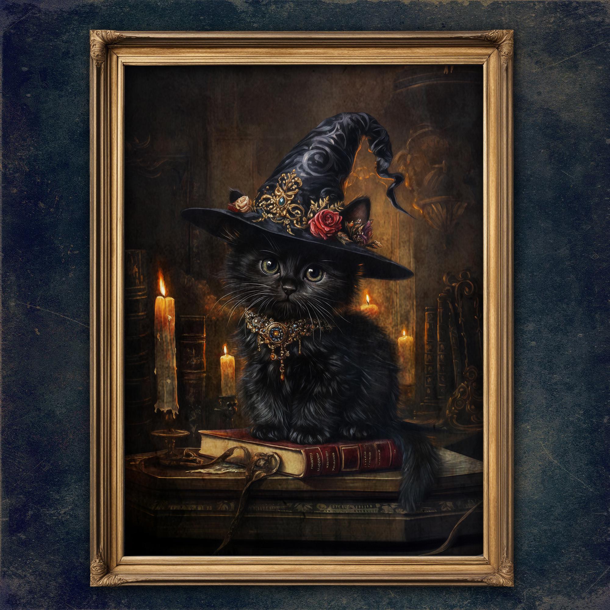 Printable Wall Art Halloween Black Cat Kitten, Dark Academia Prints ...