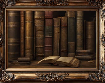Dark Academia Books Printable Wall art-Fall Victorian Gothic Library & Vintage Cottagecore Decor, Antique Oil painting Gifts for Readers,