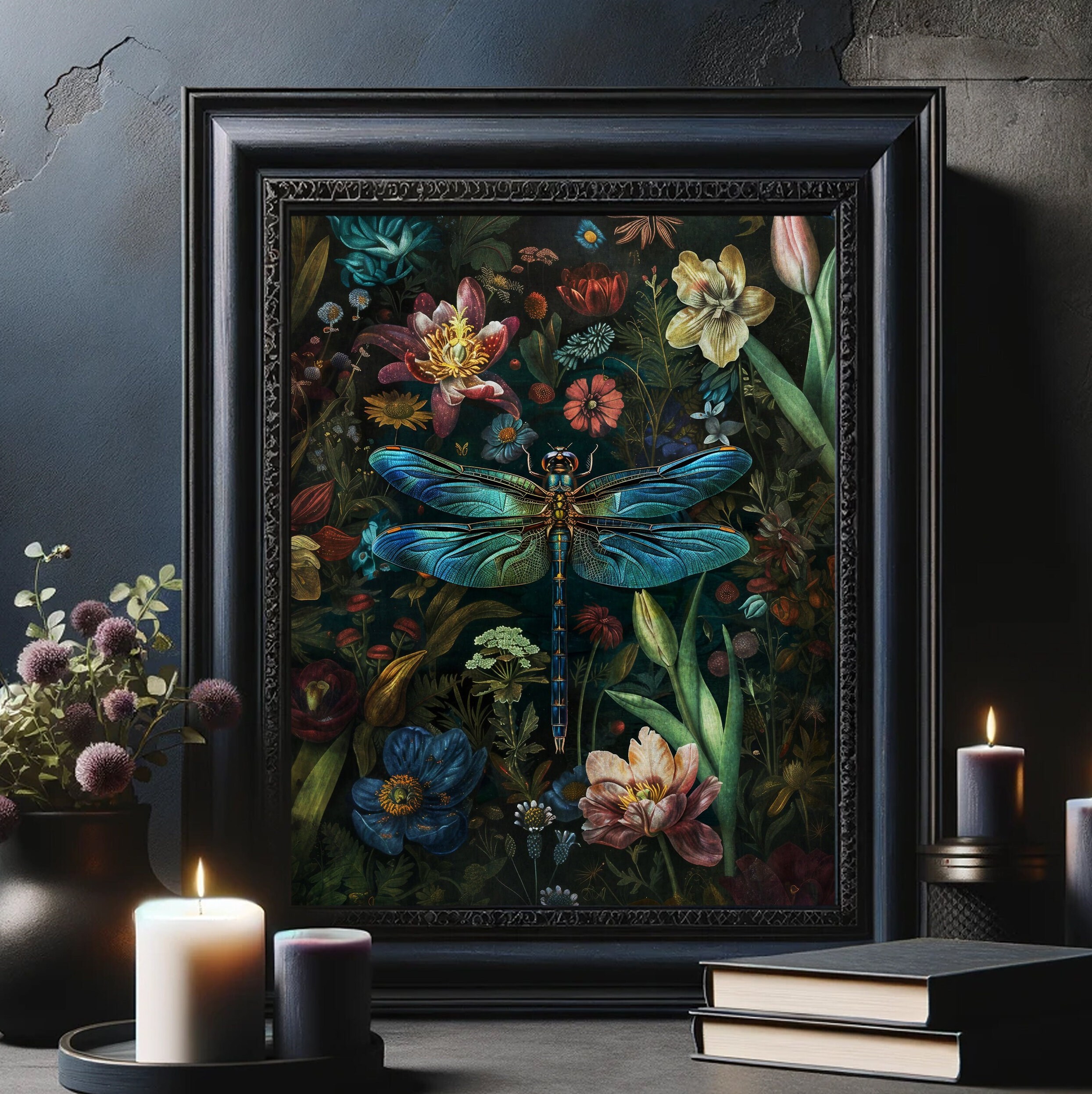 Printable Wall Art of Blue Floral Dragonfly and Beetle-set of 2 ...