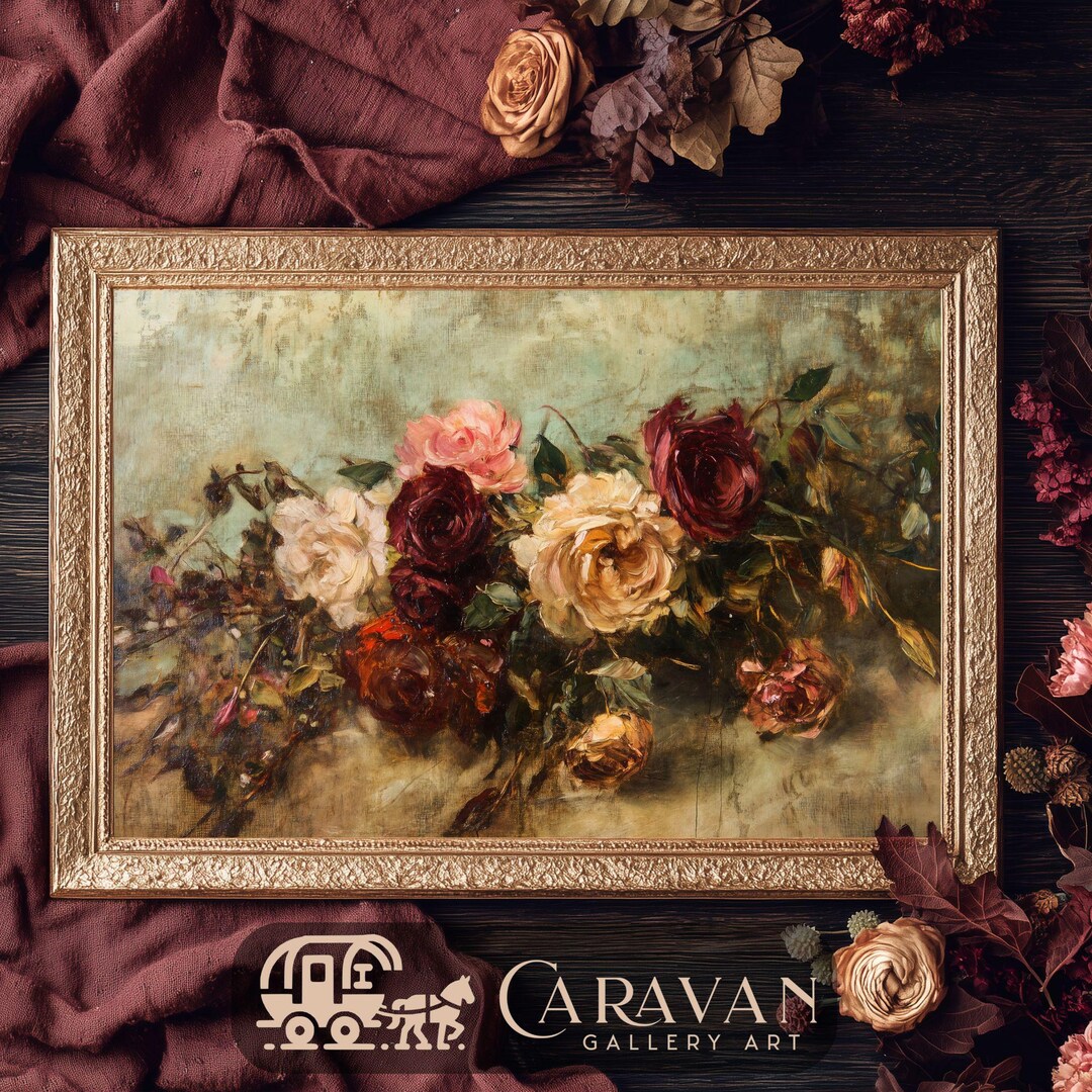 Moody Roses Oil Painting Printable Wall Art-botanical Floral for Dark ...