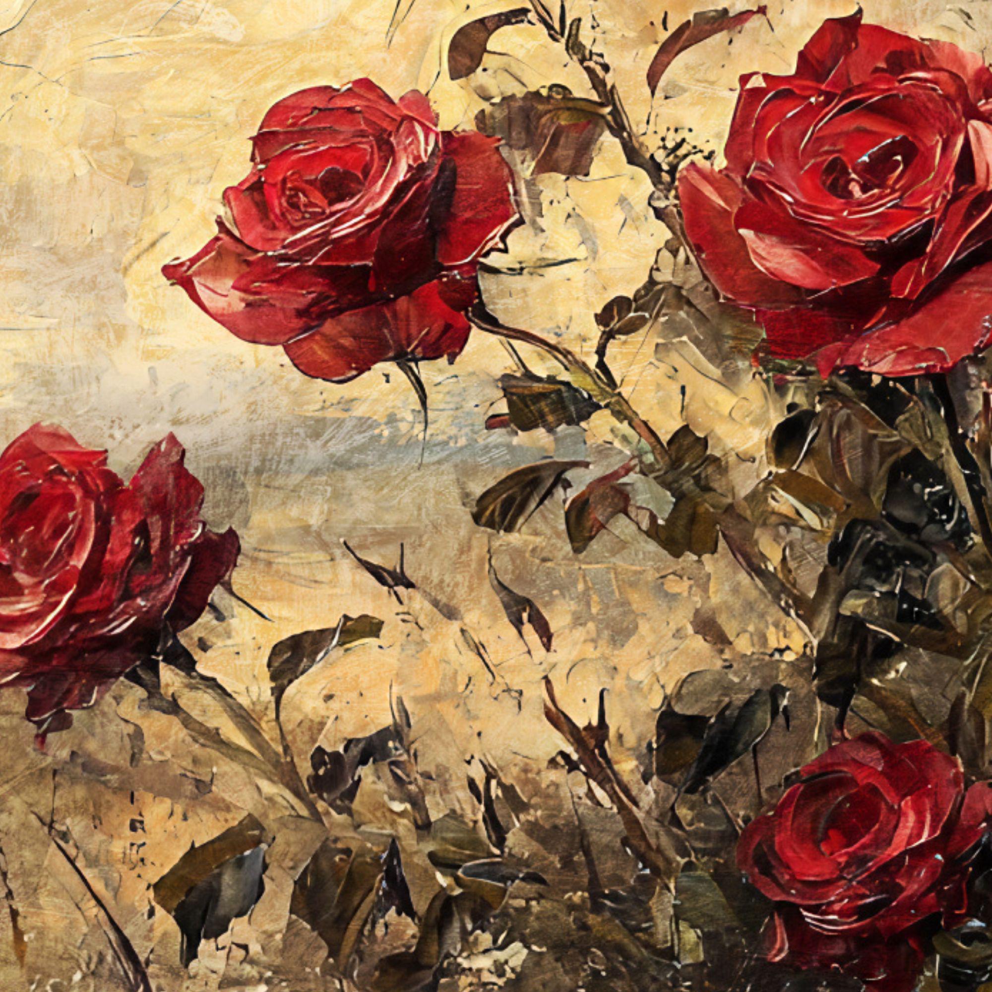 Red Roses Landscape Oil Painting Printable Wall Art- Floral Cottagecore ...