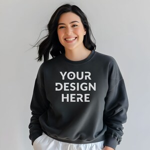 Gildan 18000 | Charcoal Mockup | Charcoal Sweatshirt Mockup | Oversized Charcoal Hoodie Mockup | Charcoal Mock Crewneck | White Background