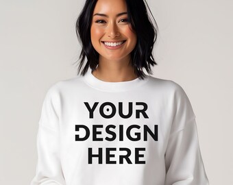 Gildan 18000 | White Mockup | White Sweatshirt Mockup | Oversized White Hoodie Mockup | White Mock Crewneck | White Background