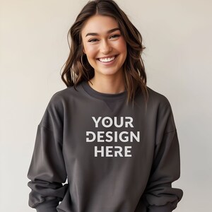 Gildan 18000 | Charcoal Mockup | Charcoal Sweatshirt Mockup | Oversized Charcoal Hoodie Mockup | Charcoal Mock Crewneck | White Background