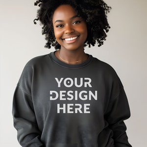 Gildan 18000 | Charcoal Mockup | Charcoal Sweatshirt Mockup | Oversized Charcoal Hoodie Mockup | Charcoal Mock Crewneck | White Background