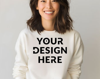 Gildan 18000 | White Mockup | White Sweatshirt Mockup | Oversized White Hoodie Mockup | White Mock Crewneck | White Background