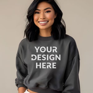 Gildan 18000 | Charcoal Mockup | Charcoal Sweatshirt Mockup | Oversized Charcoal Hoodie Mockup | Charcoal Mock Crewneck | White Background