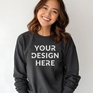 Gildan 18000 | Charcoal Mockup | Charcoal Sweatshirt Mockup | Oversized Charcoal Hoodie Mockup | Charcoal Mock Crewneck | White Background