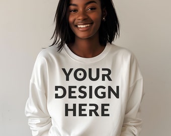 Gildan 18000 | White Mockup | White Sweatshirt Mockup | Oversized White Hoodie Mockup | White Mock Crewneck | White Background