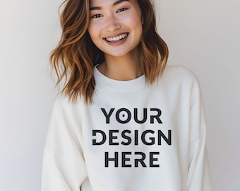 Gildan 18000 | White Mockup | White Sweatshirt Mockup | Oversized White Hoodie Mockup | White Mock Crewneck | White Background