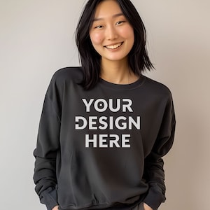 Gildan 18000 | Charcoal Mockup | Charcoal Sweatshirt Mockup | Oversized Charcoal Hoodie Mockup | Charcoal Mock Crewneck | White Background