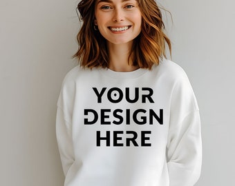 Gildan 18000 | White Mockup | White Sweatshirt Mockup | Oversized White Hoodie Mockup | White Mock Crewneck | White Background