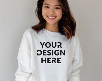 Gildan 18000 | White Mockup | White Sweatshirt Mockup | Oversized White Hoodie Mockup | White Mock Crewneck | White Background