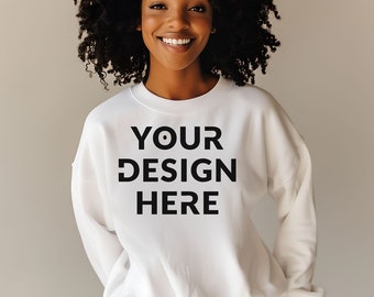 Gildan 18000 | White Mockup | White Sweatshirt Mockup | Oversized White Hoodie Mockup | White Mock Crewneck | White Background