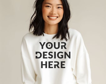 Gildan 18000 | White Mockup | White Sweatshirt Mockup | Oversized White Hoodie Mockup | White Mock Crewneck | White Background