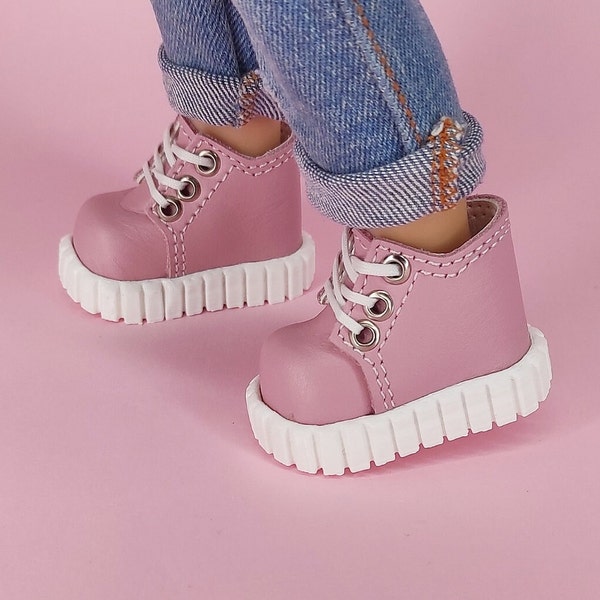 Light pink leather sneakers with white soles for the Paola Reina doll.