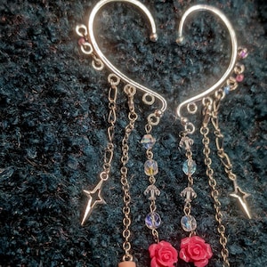 Pendiente de rosa de hada hecho a mano: elegante joya con efecto de gema, sin perforaciones.