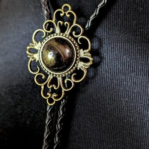 Boho Black and Bronze BOLO TIE - Genuine leather -Bola - gothic- Wedding- Necklace for Men Women -GIFTS-Groomsmen  -Western-Cowboy Necktie