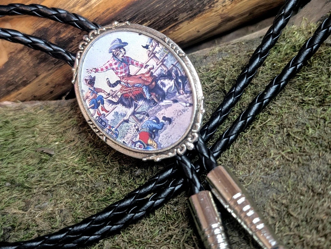 Vintage CAT Rodeo Cowboy BOLO TIE With Silver Accents- Wedding ...
