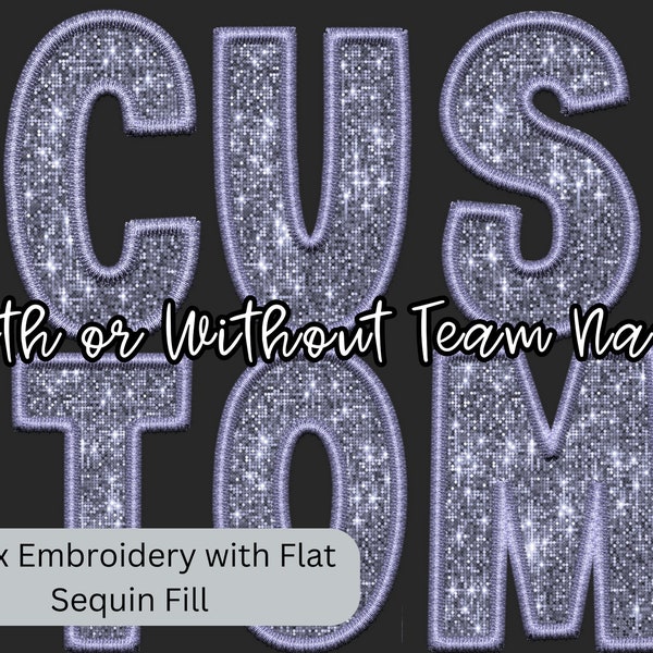 Custom Faux Lay Flat Sequin Fill with Faux Embroidery Outline PNG