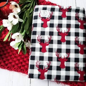Padded Kindle Sleeve - Book and E-Reader/Tablet Sleeve - Protective Padded Cover - Plaid Deer