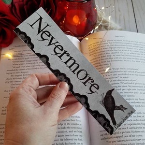 Handcrafted 2x8 Bookmark - Durable Laminated Design on Heavyweight Cardstock - Nevermore, Edgar Allan Poe, The Raven