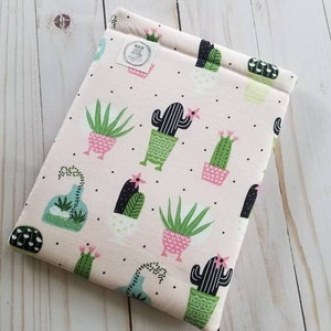 Padded Kindle Sleeve - Book and E-Reader/Tablet Sleeve - Protective Padded Cover - Cactus on Pink