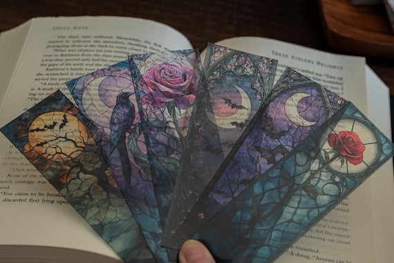 Handcrafted 2x6 Bookmark - Durable Transparent Laminated Design - Halloween/Spooky Themed Stained Glass Bookmark Bundle