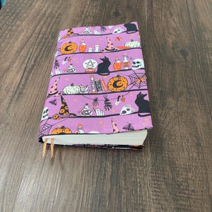 Adjustable Dust Jacket, Fabric Book Jacket, Protective Book Jacket - Witchy Shelves