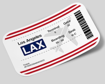 Los Angeles Sticker, Ticket Airport Sticker, Travel Sticker Waterproof for Suitcase, Water Bootle, Car, Laptop, Helmet etc..