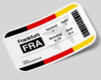 Frankfurt Sticker, Ticket Airport Sticker, Travel Sticker Waterproof for Suitcase, Water Bootle, Car, Laptop, Helmet etc..