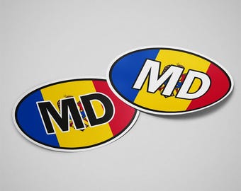 Moldova Sticker Oval Flag Waterproof for Water Bootle, Car, Laptop, Helmet etc..