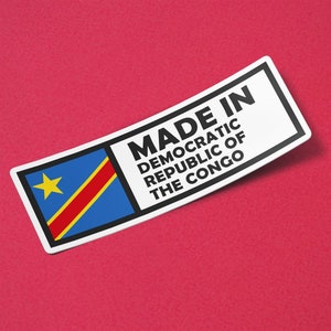 Sticker Democratische Republiek Congo gemaakt in de Democratische Republiek Congo waterdicht voor waterfles, auto, laptop, helm enz.